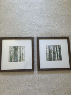 Set of 2 Framed Birch Tree Watercolor Prints – 12x12 Nature Wall Art
