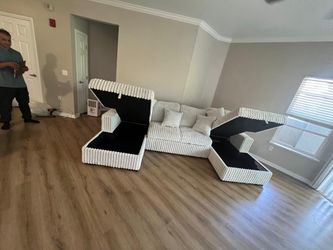 Large Corduroy Sectional Sofa with Storage Ottomans - Same Day Delivery🚚