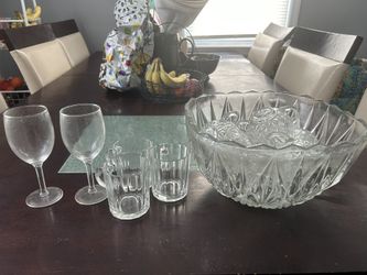 Glass Punch Bowl Set with 6 Cups – Classic Party Serveware