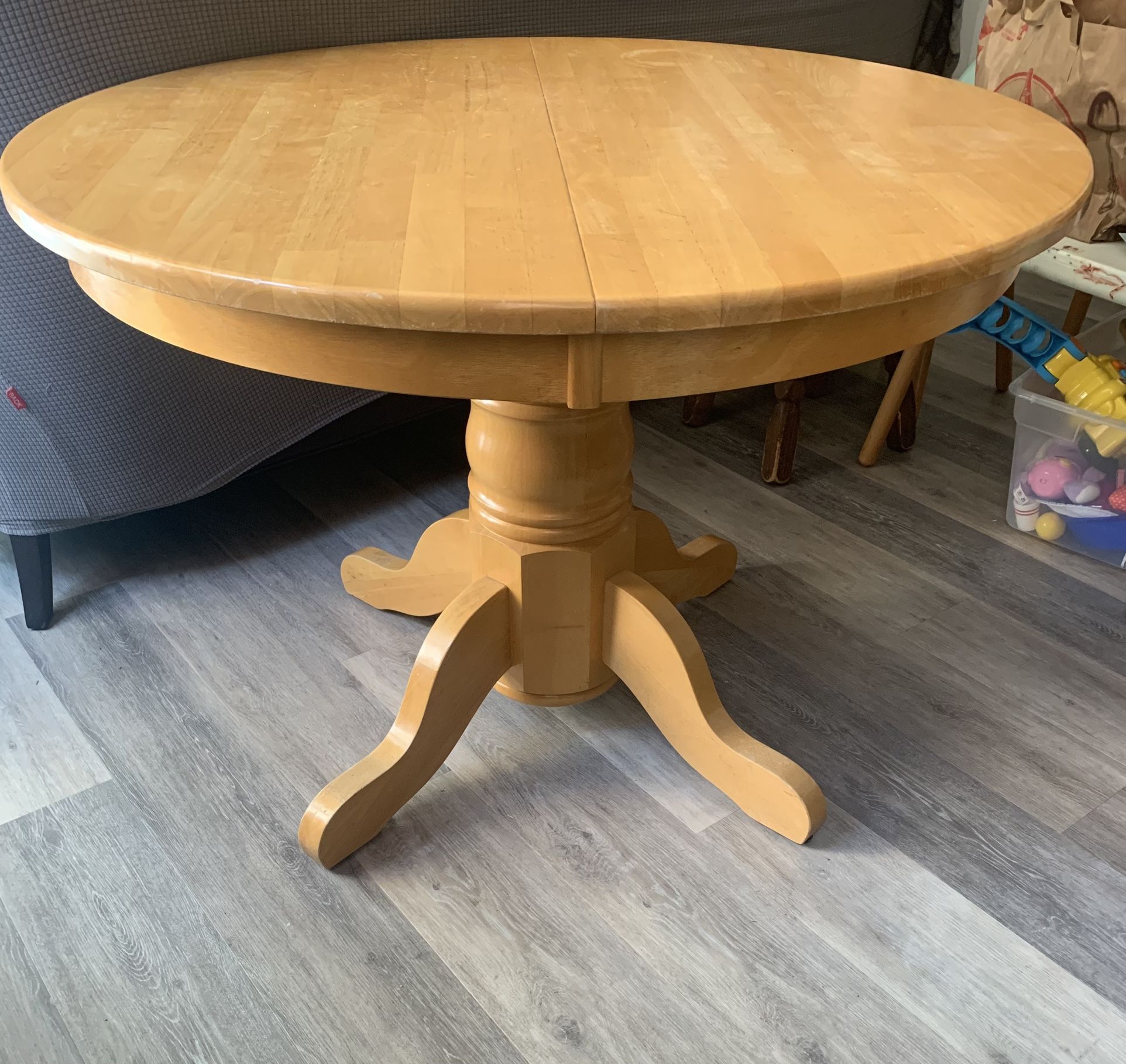 Butterleaf Pub Round Pine Wood Dinette, Dining Table With Extendable Leaf