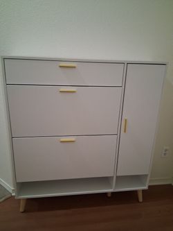 White Shoe Cabinet, 2 Flip Drawers