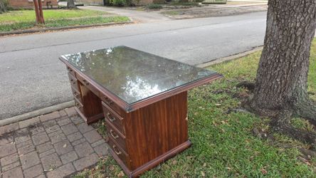 Wood Executive Desk with Glass Top