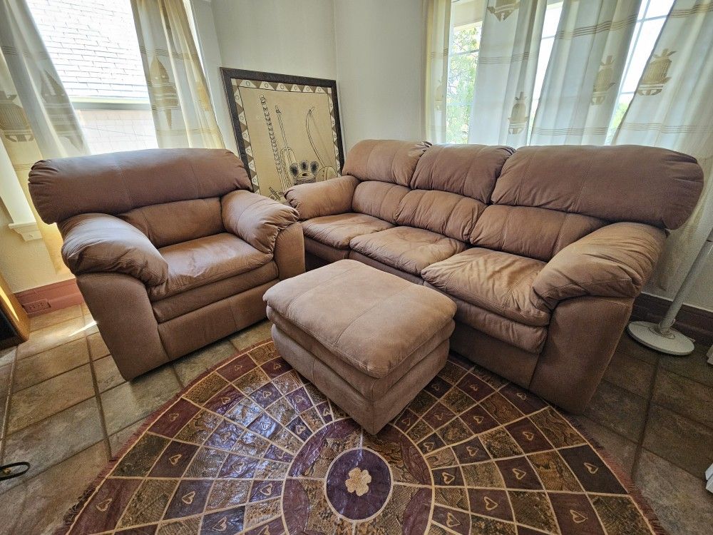 Microfiber Leather Couch Set + Ottoman