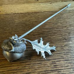 Vintage Pewter Acorn and Oak Leaf Candle Snuffer 