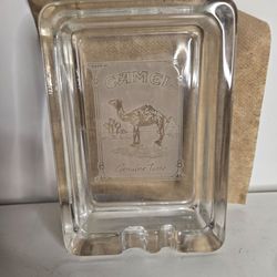 Vintage Glass Camel Cigarette Etched 2 Cigarette Ashtray Iconic Classic Man Cave