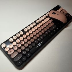 Wireless Keyboard and Mouse Combo - 2.4G Full-Sized Cute Colorful Mouse and Keyboard with 104 Round Keys Retro Typewriter Keyboard for Laptop/Windows/