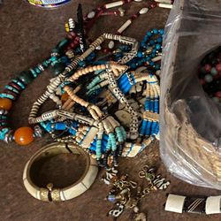 Vintage Style Beaded Necklaces Bangle Carved Tile Bracelets Boho Jewelry 10lb Box