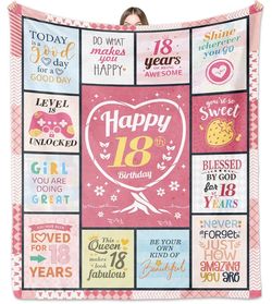 18th Birthday Gifts for Girls, 18 Year Old Girl Birthday Gifts, Gift for 18 Year Old Girl, Cozy Blanket 50"X60", Happy 18th Bday Present for Young Lad