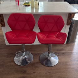 2 Red Leather Stools 
