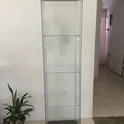 Tempered Glass Curio Cabinet Modern Standard Cabinet / Display Case - Black ( With Wall Mount)