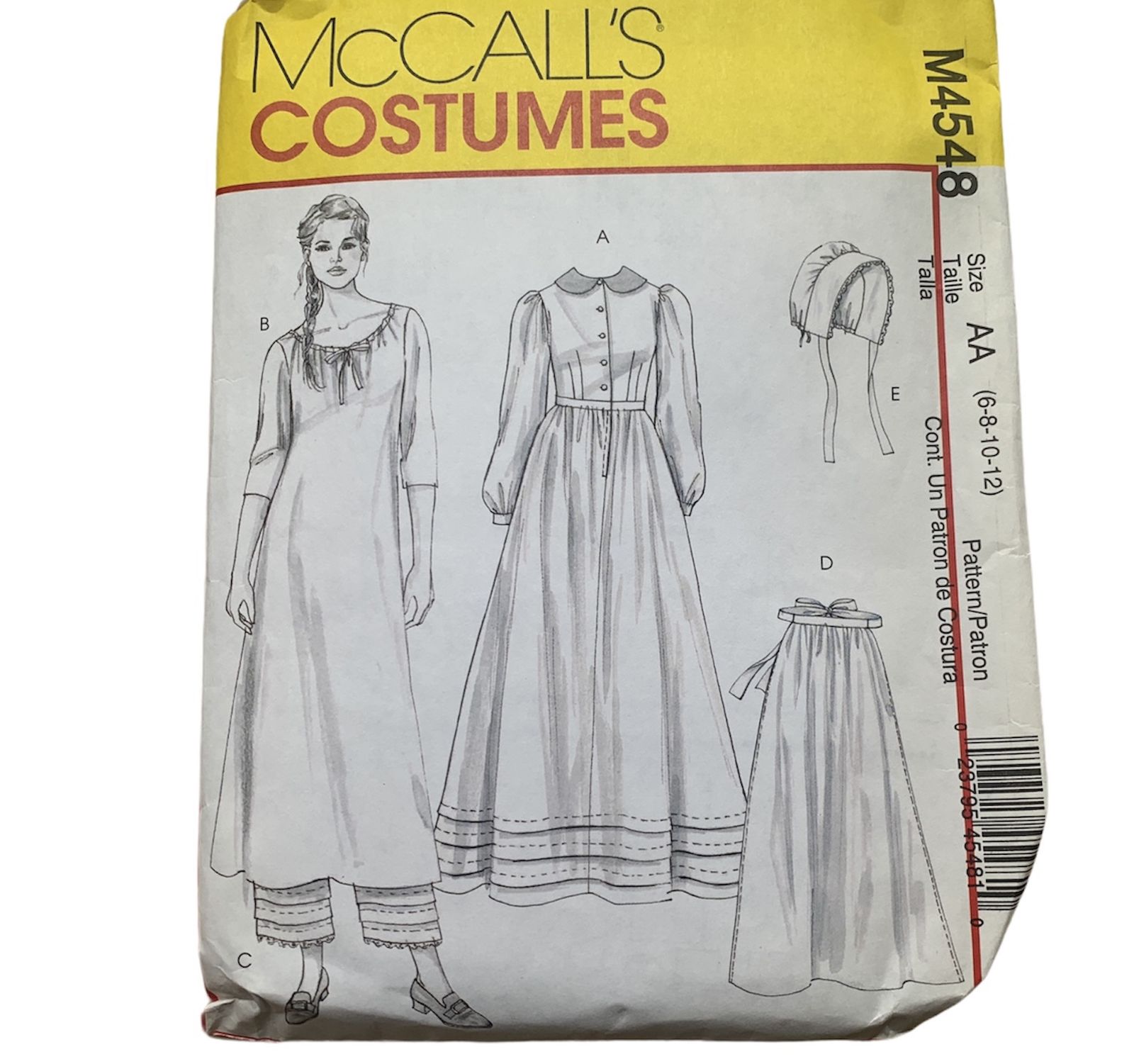 McCall's M4548 Early American Costume Dress Chemise Pantaloon Apron Sew Pattern