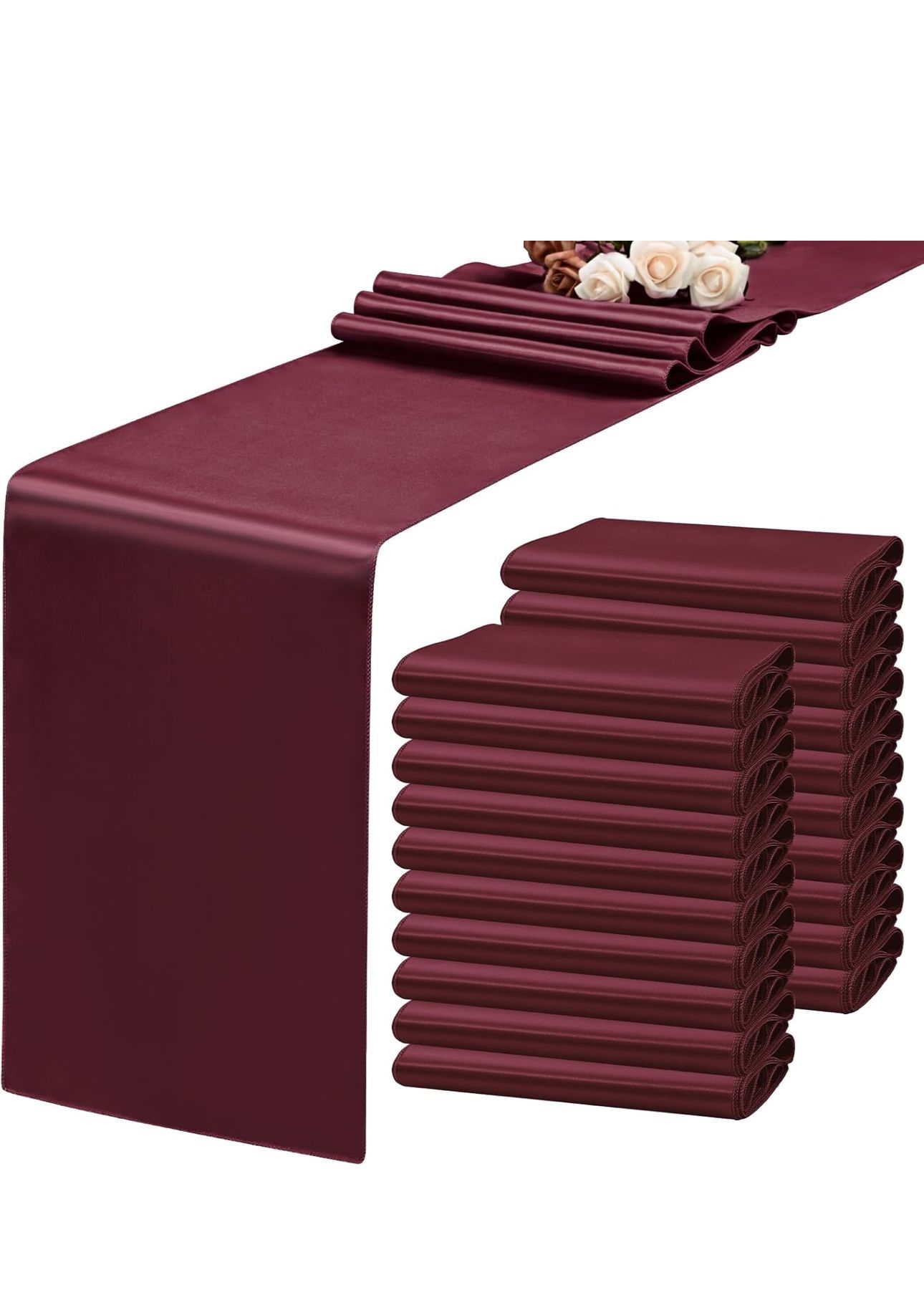 24 Pack Satin Table Runner 12 x 72 Inch Burgundy