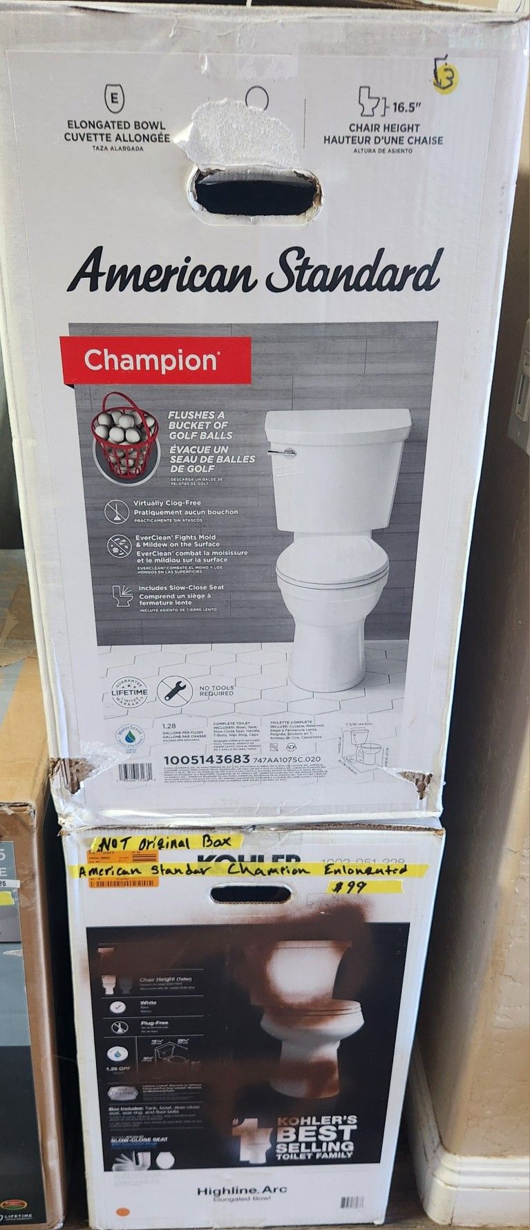 π₯ $99 Each! American Standard Champion Chair-Height Toilets w/ Slow-Close Seat Enlongated