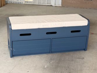 Storage Bench with Cushion & Drawers – Navy Blue Entryway Bench