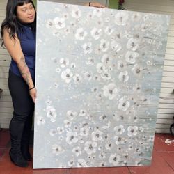 Canvas Floral Painting Brush Strokes Bloom White Blue Lilac Mint Green Beautiful