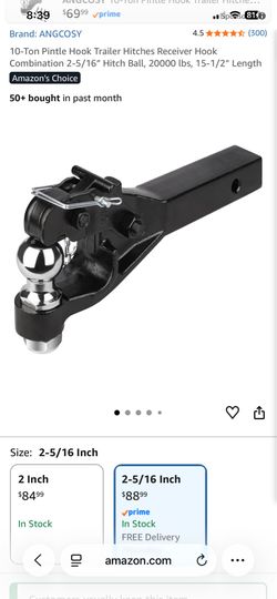 New 2 5/16 Pintle 10 ton hook