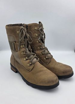 Sorel Emelie Conquest Leather Waterproof Olive NL3042 Combat Boots Women’s 10.5