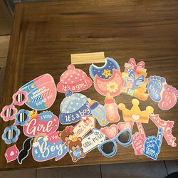 New gender reveal party photo props and decorations