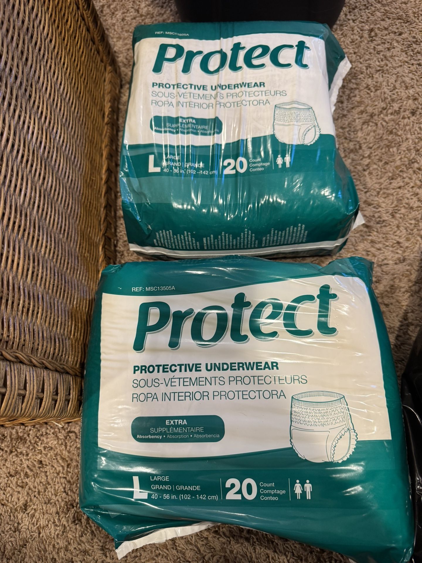 New Lot of 2 Protect Unisex Incontinence Underwear, Heavy Absorbency,Lrg 20 Count each