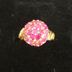 3 Layers Ruby Flower Ring Gold Plated