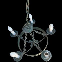 Vintage Spanish Gothic Revival chandelier, HEAVY wrought iron, Feldman co. Hard wired