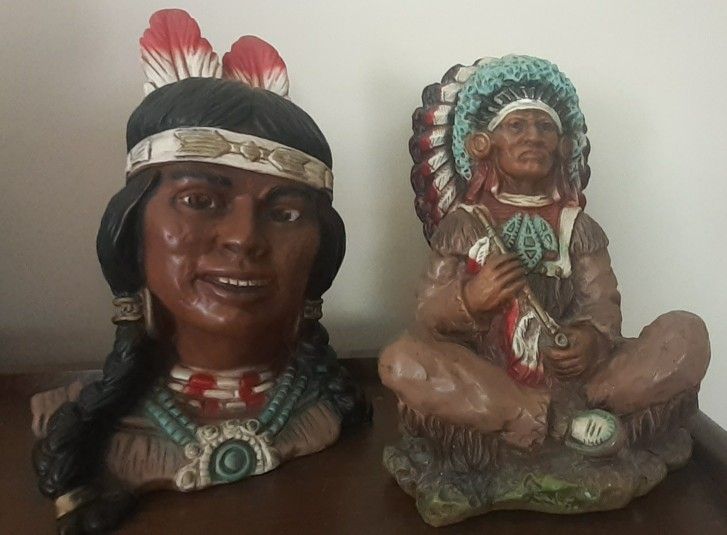 Vintage 1970s American Indian Squaw Bust / American Indian Chief Figure UNIVERSAL STATUARY