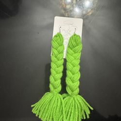 Braided Green Tass Earrings