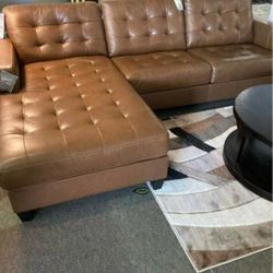Light Brown Genuine Leather 2 Piece Sectional With Chaise 👍 Showroom Available 👈