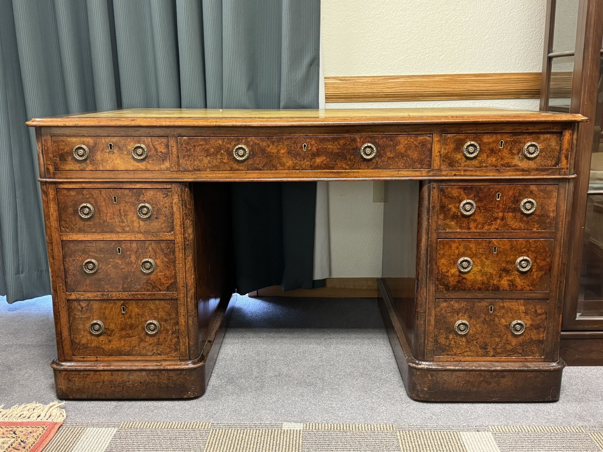 1840 English Walnut Pedestal Desk