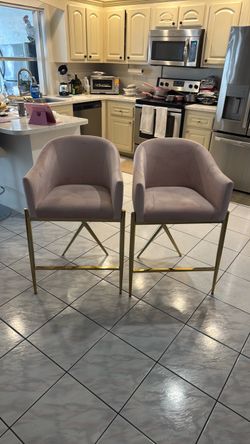 Set of 2 Velvet Counter Stools with Gold Legs