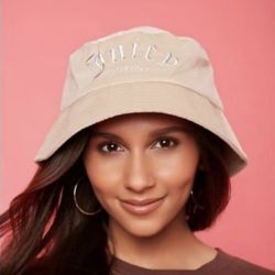 New! Juicy Couture Forever 21 velour bucket hat in light tan/beige with silver embroidery
