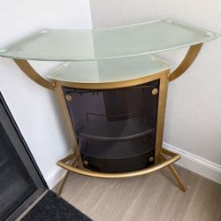 Modern Glass Bar Cabinet w/ Wine Rack – Gold Frame 🍷