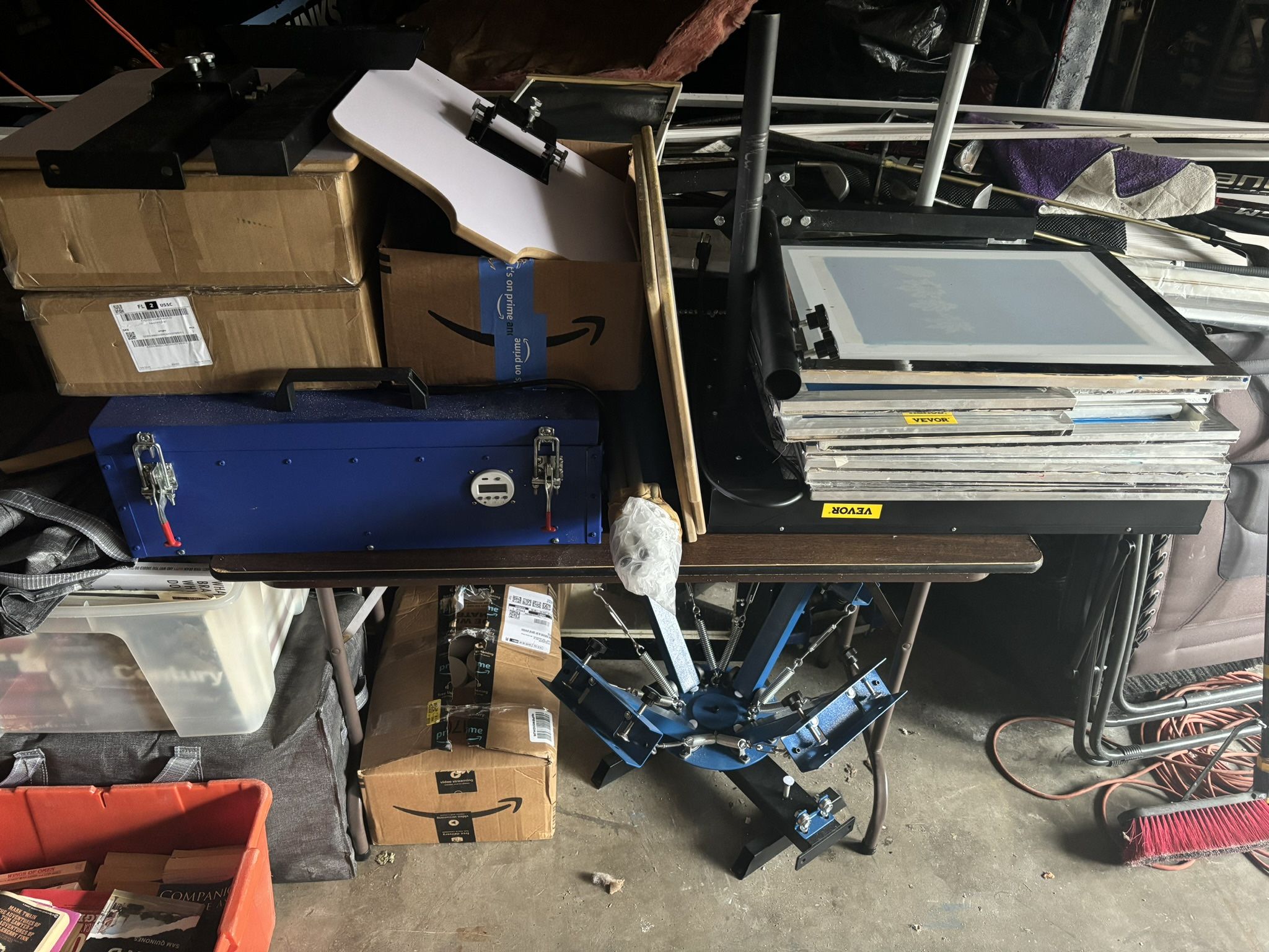 Screen Printing Setup With Screens And Other Materials