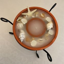 Seashell Candle Dish - Terracotta On Metal Stand