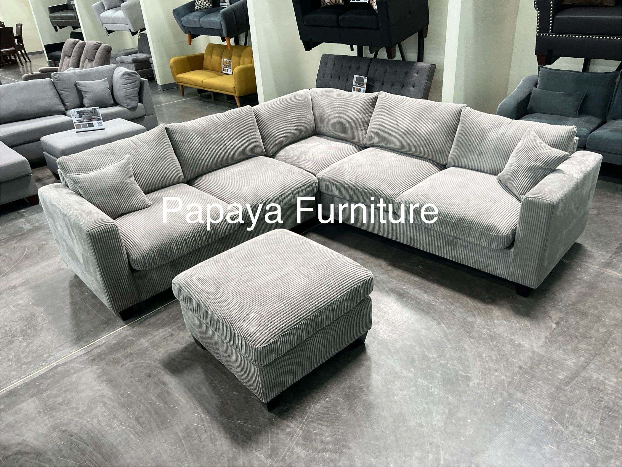 New! Fog grey Plush sectional sofa and ottoman, sectional, gray sofa, gray couch, gray sectional, L-Shaped sofa, grey sectional sofa set, Upholstered