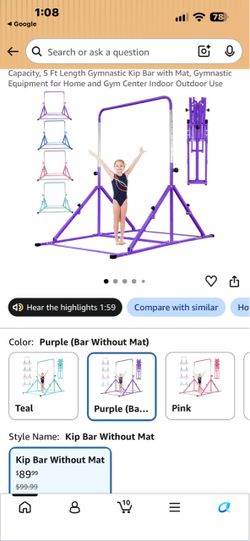Jivifao Kids Adjustable Gymnastics Bar