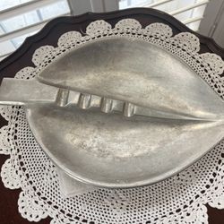 Old 10.5” Leaf Shaped Pewter Ashtray.  No markings.  1960’s