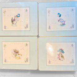 Clover Leaf UK 1990s Beatrix Potter Animal Cork Placemats Set/4, 10.5x8.5”