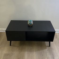 Coffee Table Yusong Modern Wood Coffee Table for Living Room, Retro Mid-Century Center Tables Cocktail Table with Storage Shelf for Reception, Black