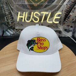 Bass Pro Shops White Mesh Trucker SnapBack Cap