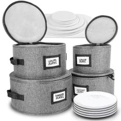 HOMELUX THEORY Hard Shell China Storage Containers for Dishes, 4pcs Plate Storage Containers with Lid, Heavy Duty Dish and Dinnerware Storage with 48 