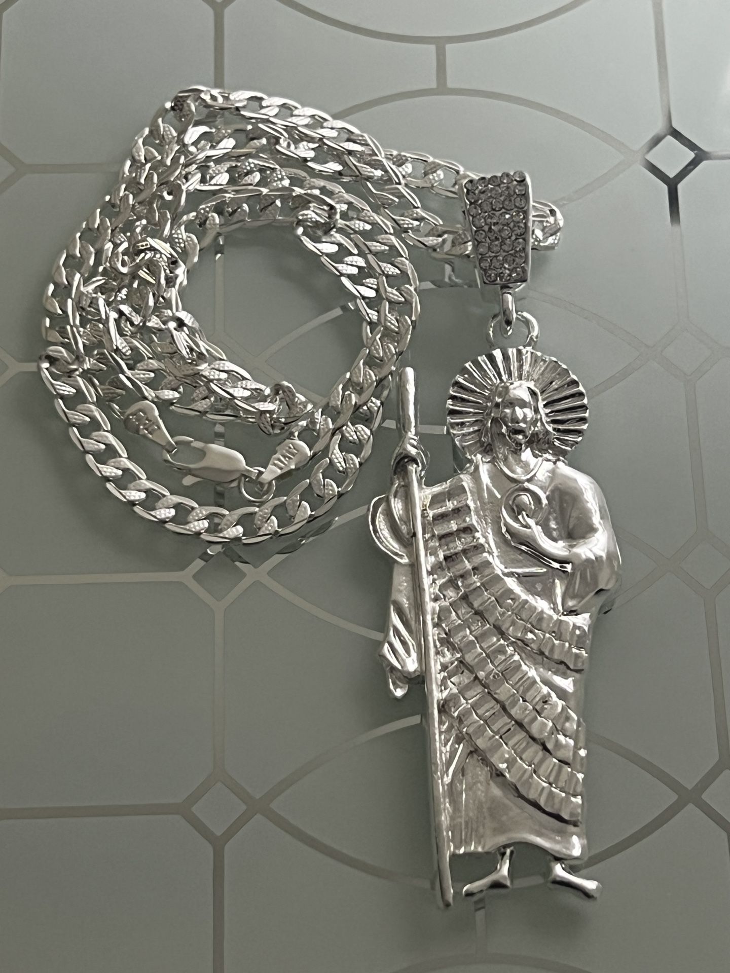 Saint Jude Silver Plated Pendant With Chain Necklace 20” 5mm