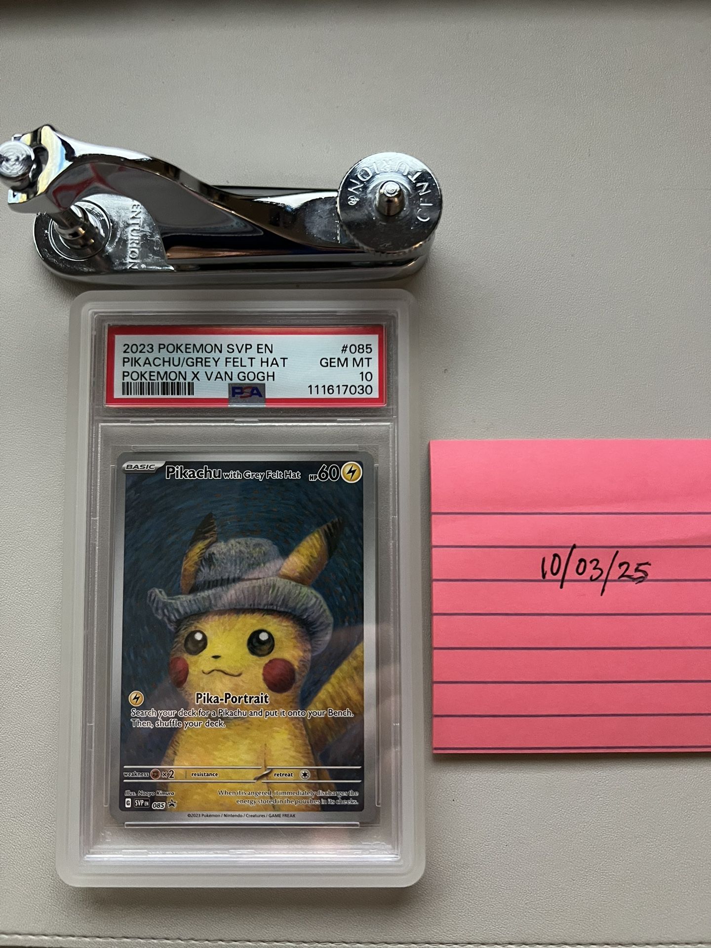2023 Pokemon x Van Gogh Pikachu Grey Felt Hat PSA 10