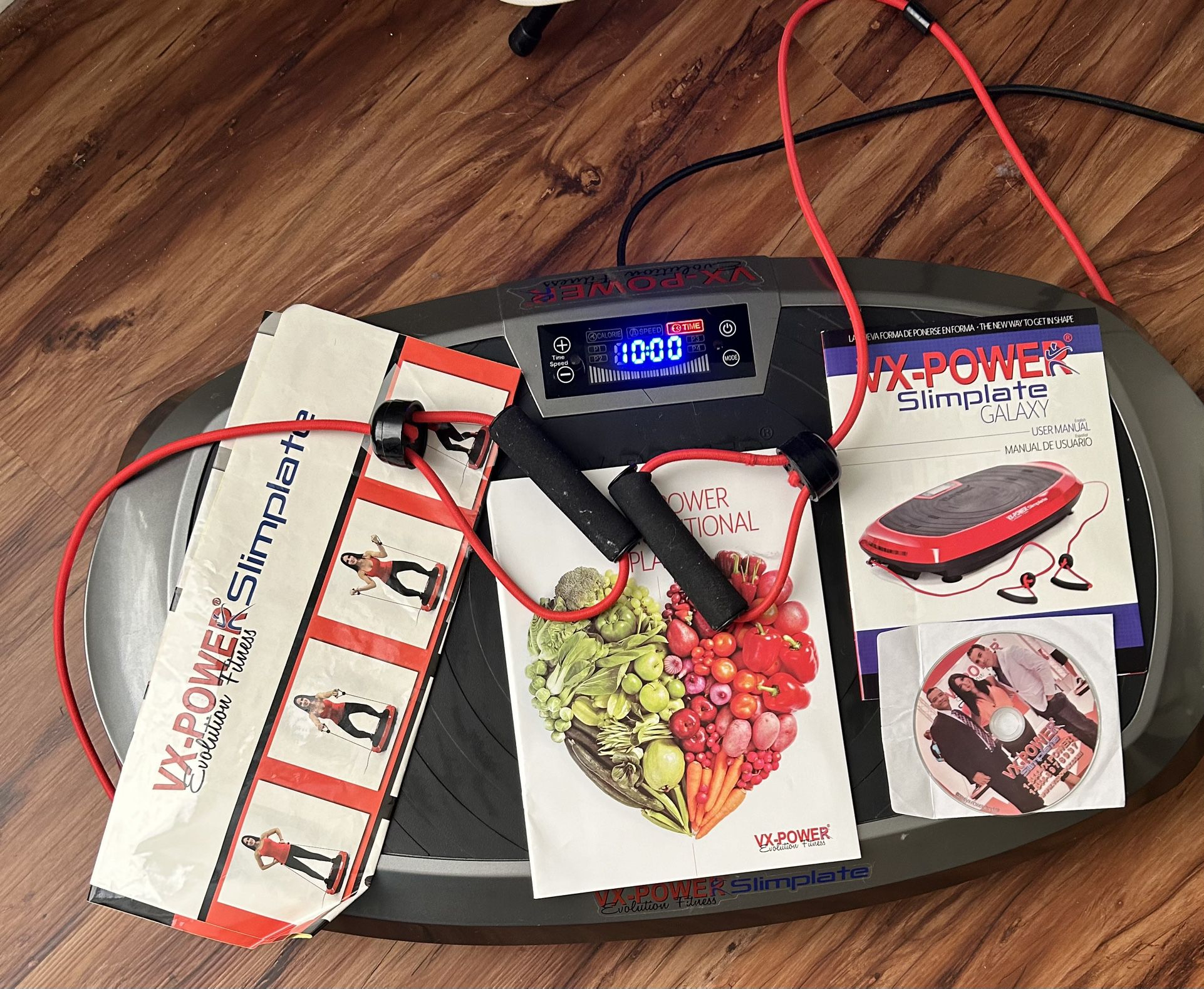 VX Power slimPlate Exercise vibrator machine with Instructions, Nutrition Booklet, CD With Exercise Videos, And Bungee  Chords For Exercises.