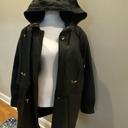 Women Black Leather Coat Jacket New! Size M