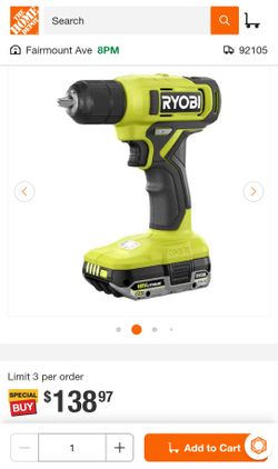 Brand New Ryobi 18V One+ 3/8" Drill/Driver Kit with battery, charger and accessories