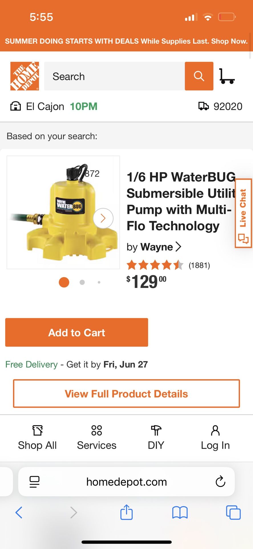1/6 HP WaterBUG Submersible Utility Pump with Multi-Flo Technology by Wayne