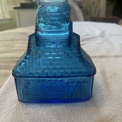 Vintage T.C. Wheaton Co. Flint Glass Log Cabin Bank in Blue