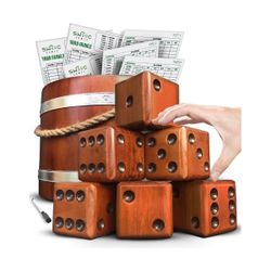SWOOC Games - Yardzee, Farkle & 20+ Giant Dice Games (All Weather) with Wood Bucket, 5 Scorecards & Marker - Yard Dice Outdoor Game - Large Dice Jumbo