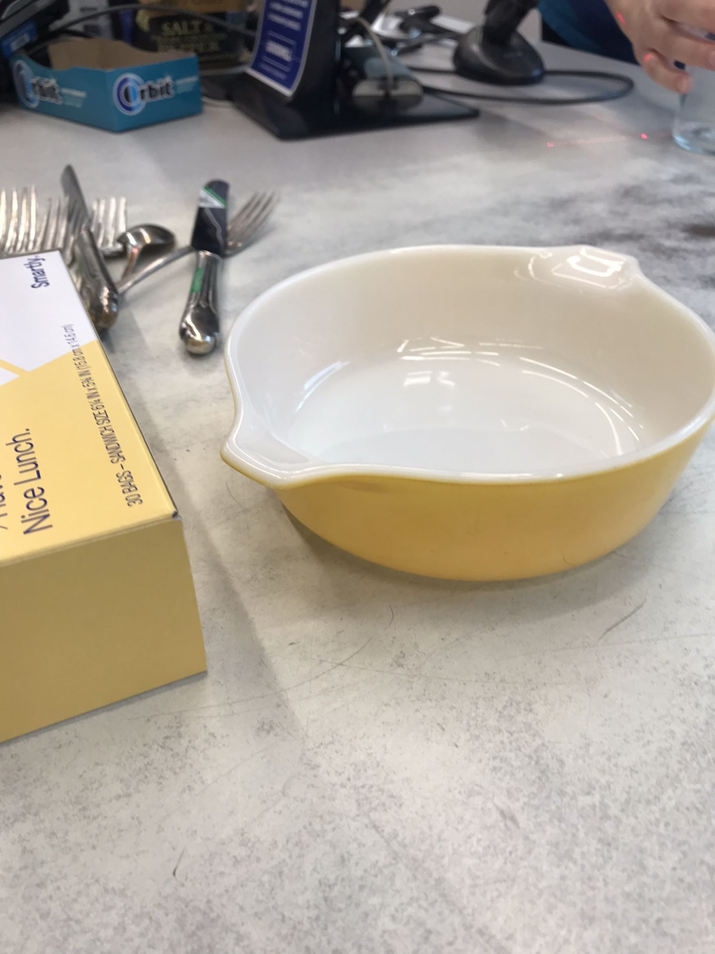 Lemon yellow Pyrex dish